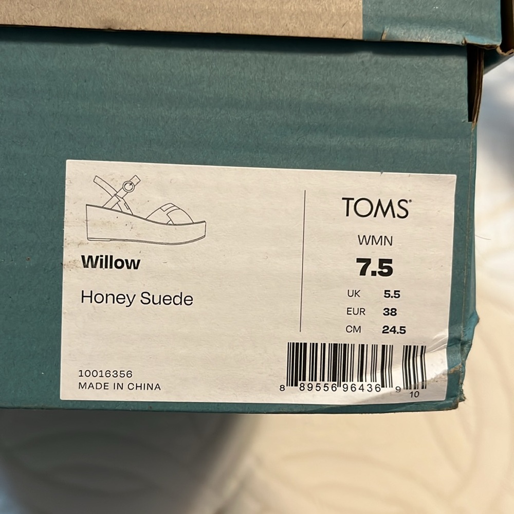 Tom's Willow Platform Sandal Honey Suede Beige size 7.5 - Picture 9 of 9